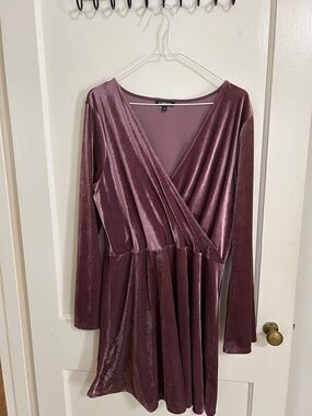 Express Mauve Velvet Wrap Skater Dress